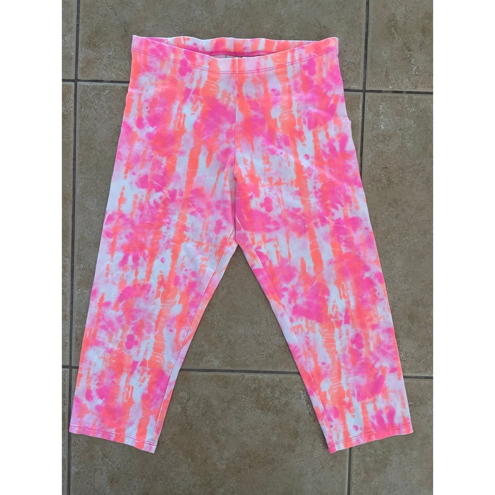SO Girls Girls Neon Pink Orange Tie Dye Capri Leggings Size XL 16